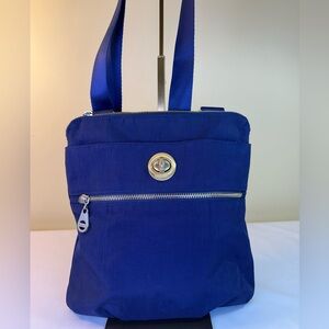Baggallini Hanover Crossbody blue water-resistant nylon, GHW, adj strap